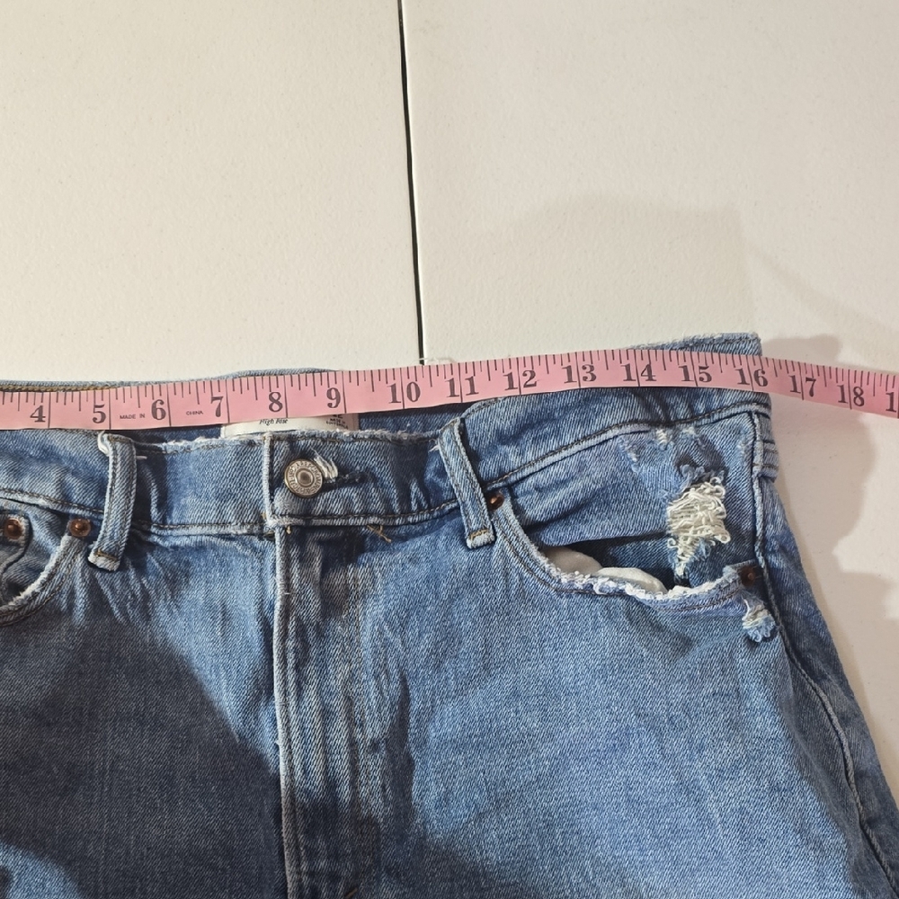 Abercronbie & Fitch Distressed High Rise Denim Mom Shorts - Picture 6 of 9